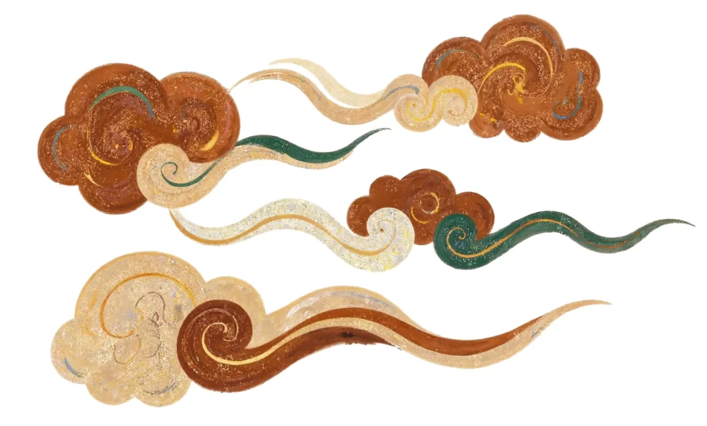Brown Gold Green Swirl Dunhuang Traditional Pattern