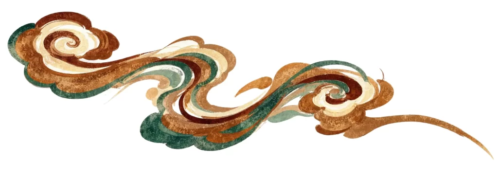 Brown Green Yellow Swirl Dunhuang Cloud Pattern