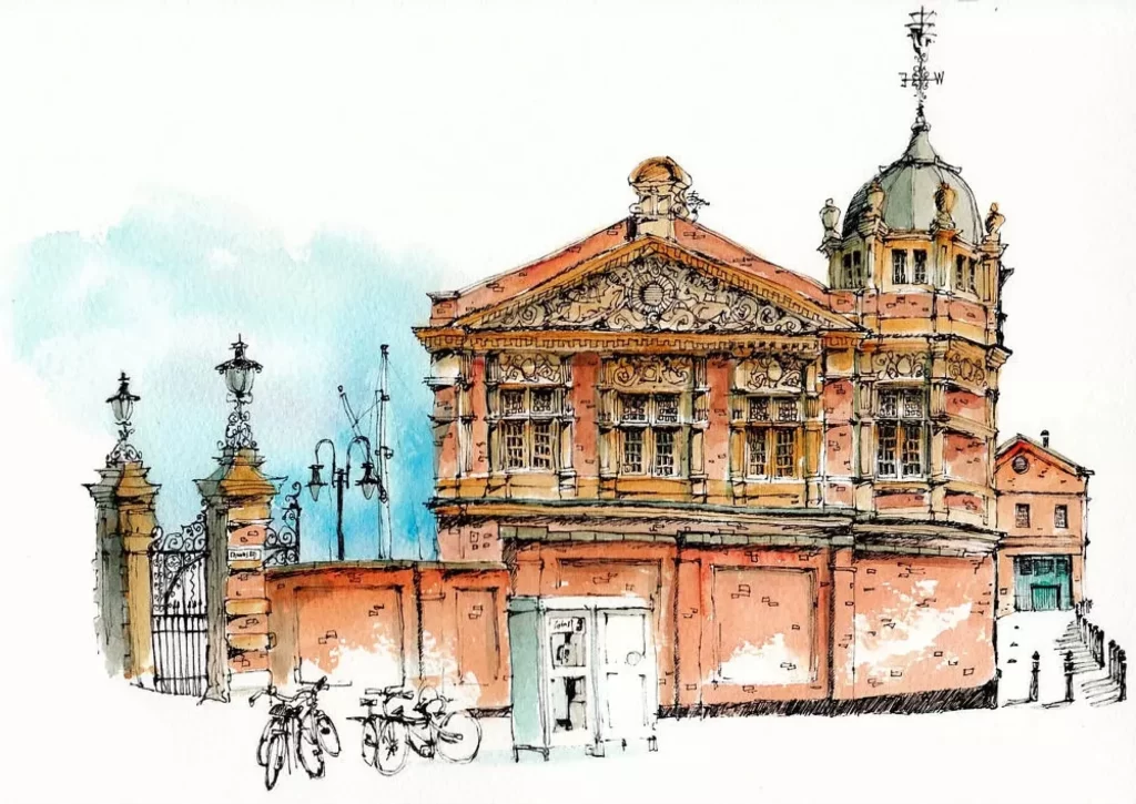 Building Architecture Watercolor Bicycle