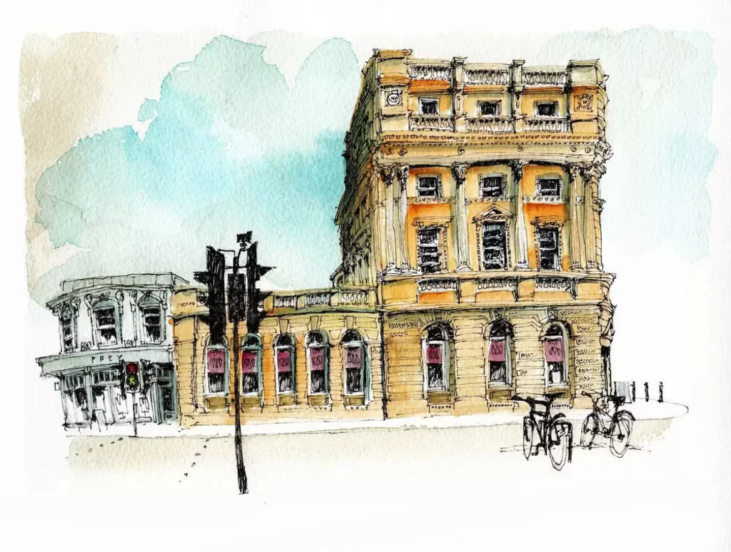 Building Architecture Watercolor Bicycle Traffic Light