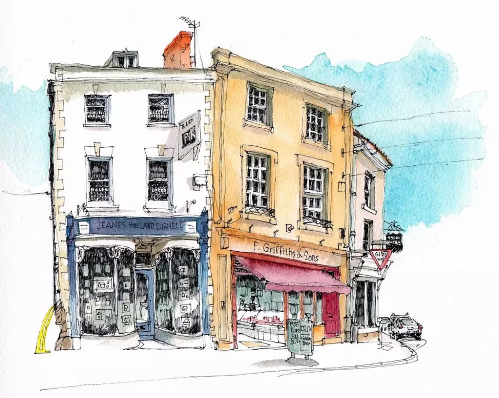 Building Shop Watercolor Architecture Street