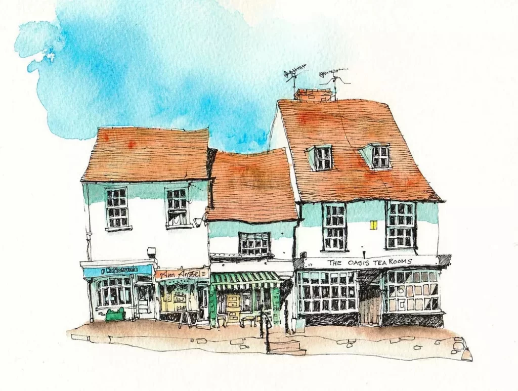 Building Watercolor Drawing Architecture
