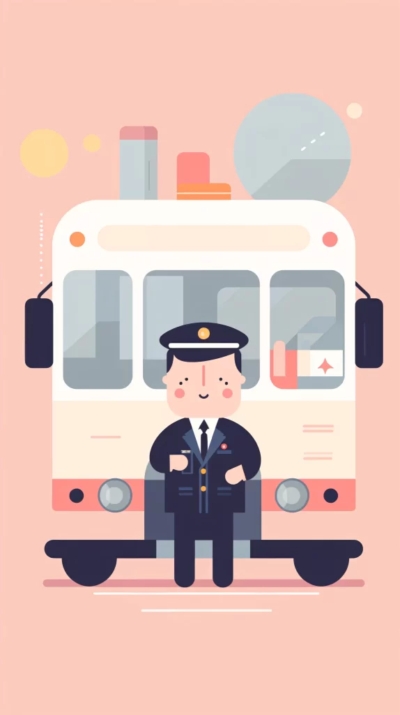 Bus Driver Navy Blue Uniform Flat Illustration Modern