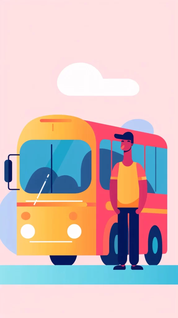 Bus Driver Yellow Red Cap Flat Illustration