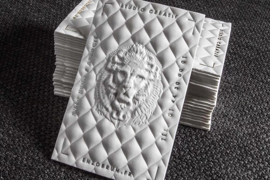 Business Card White Embossed Lion Creative Design