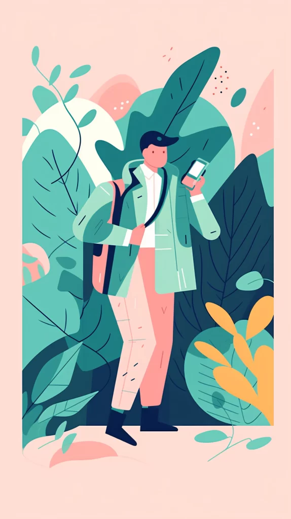 Businessman Green Smartphone Backpack Flat Illustration Modern