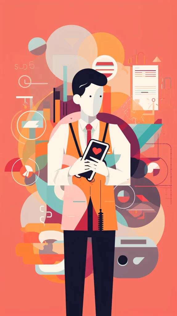 Businessman Orange Smartphone Abstract Illustration Modern