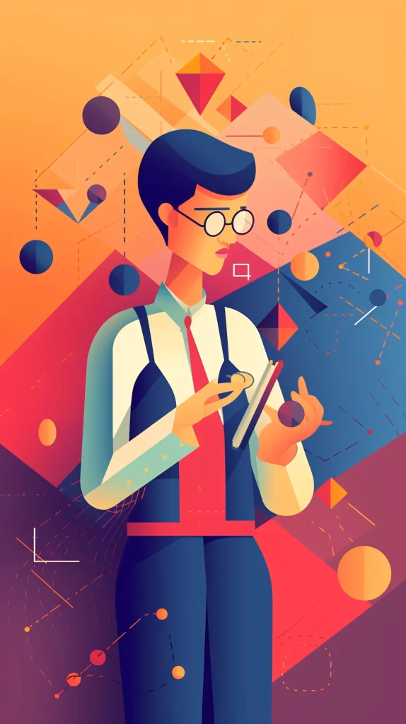 Businessman Red Blue Geometric Digital Modern