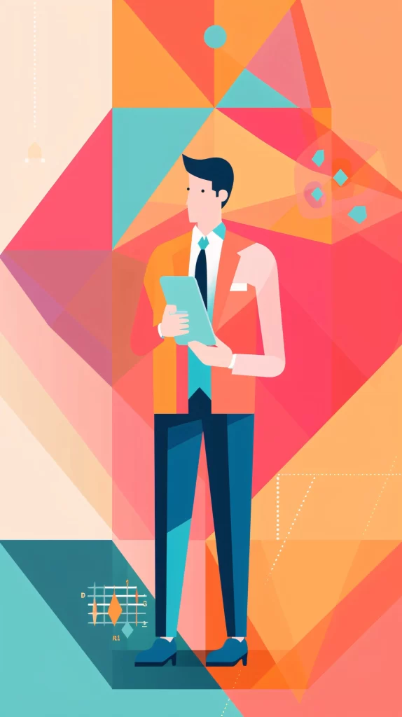 Businessman Red Blue Tablet Abstract Geometric