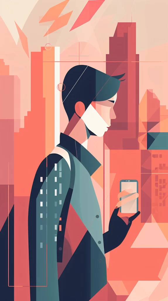 Businessman Red Smartphone Abstract Geometric Digital