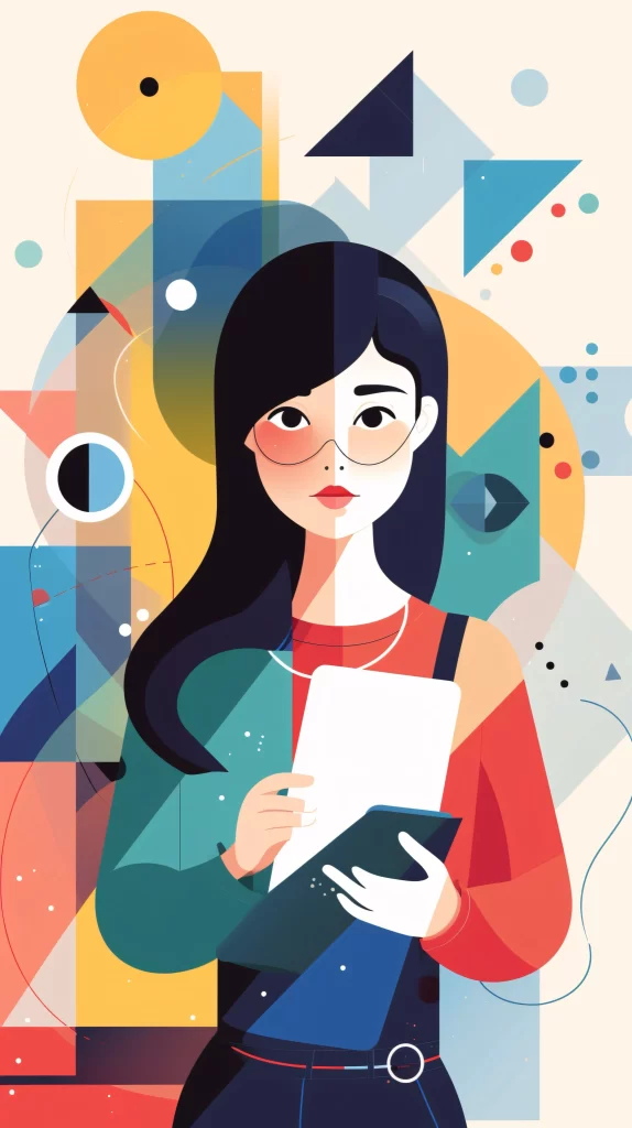 Businesswoman Blue Red Abstract Modern Digital