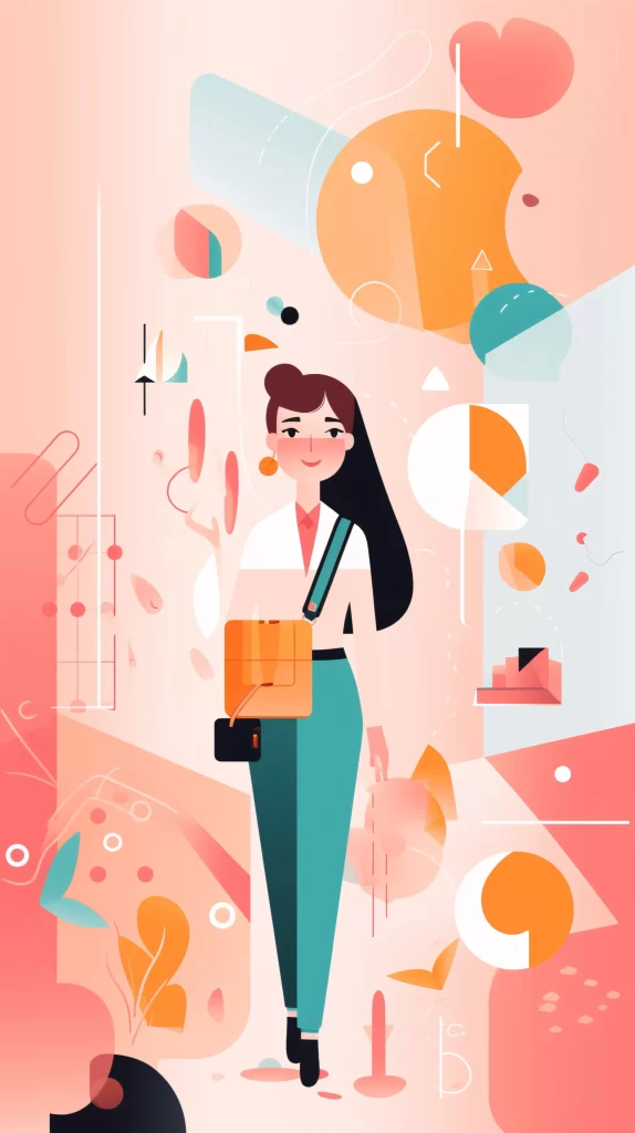 Businesswoman Orange Green Abstract Modern neutral Illustration