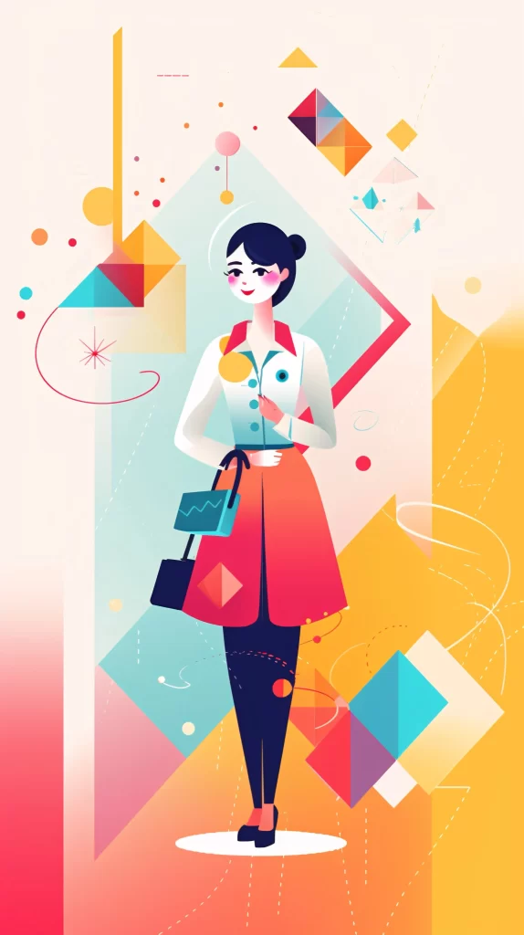 Businesswoman Red Blue Abstract Geometric Modern