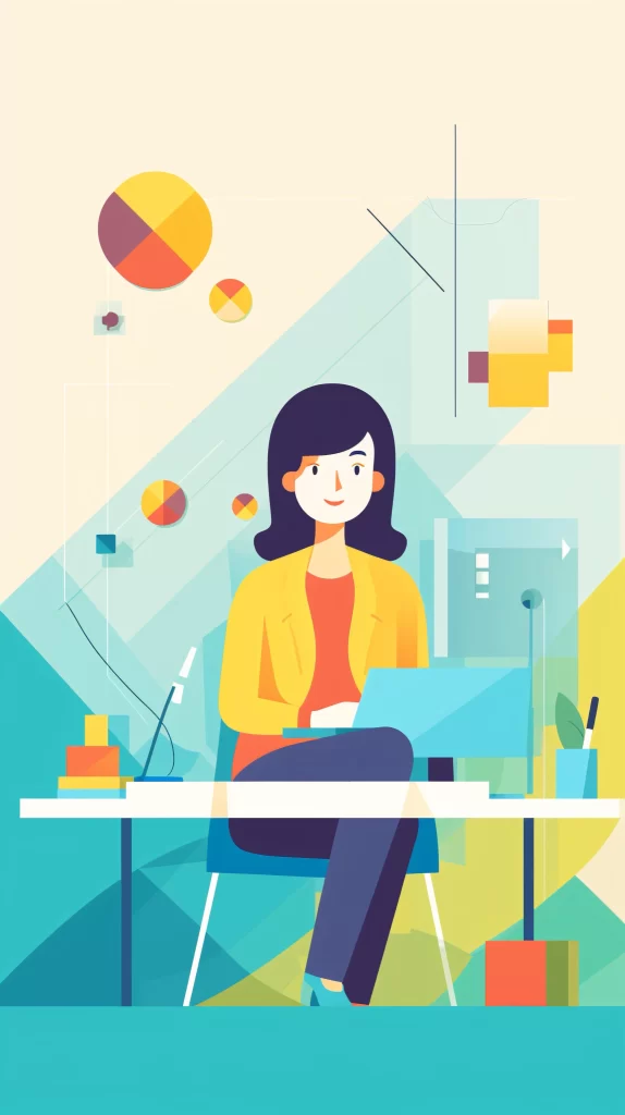 Businesswoman Yellow Blue Data Flat Illustration Modern