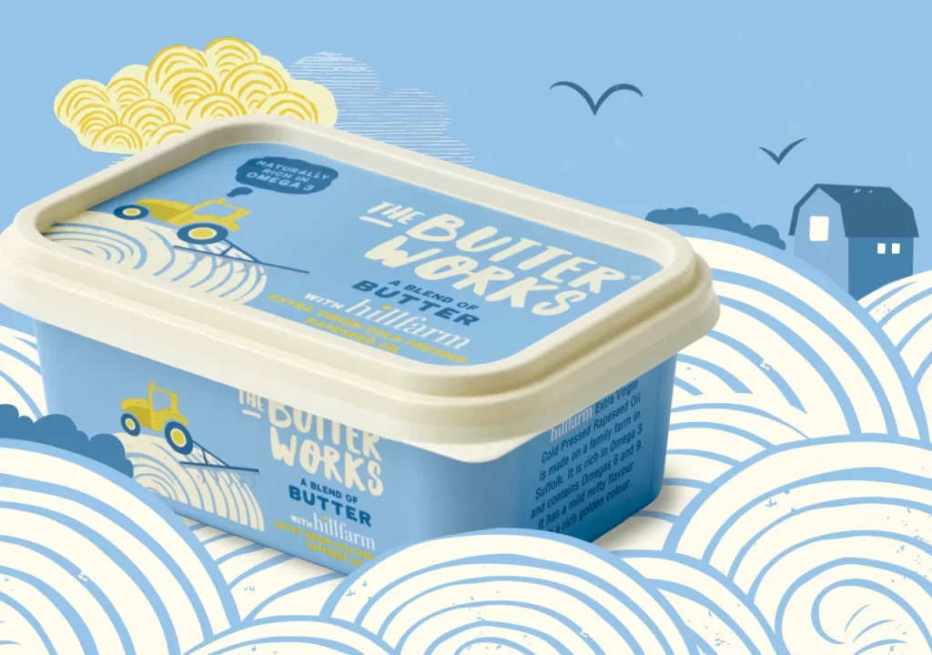 Butter Container Blue Yellow Farmhouse Illustration Design