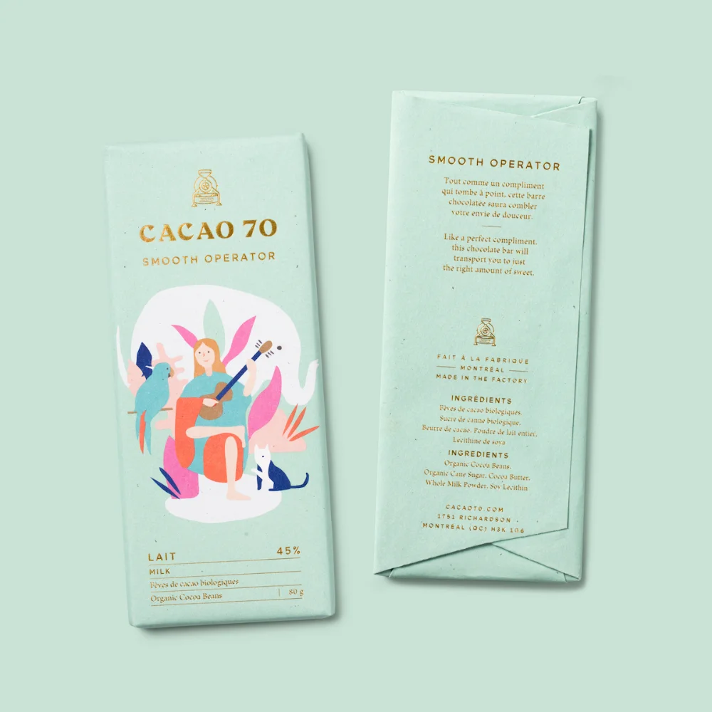 Cacao 70 Chocolate Smooth Operator Milk 45% Mint Green Illustrative