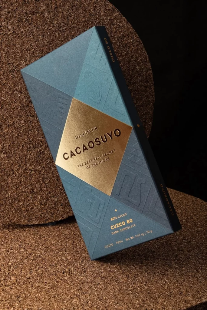 Cacao Suyo Chocolate Cuzco 80 Dark Blue Gold Geometric