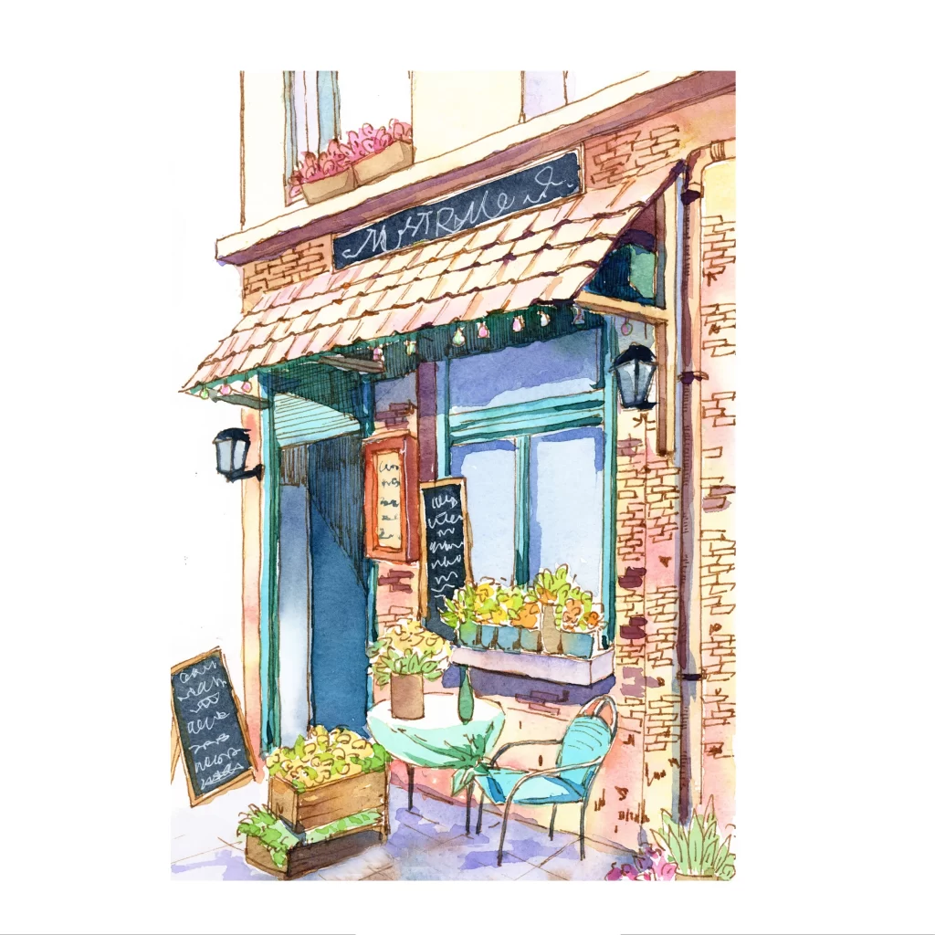 Cafe Street Artistic Illustration Mateusz Urbanowicz