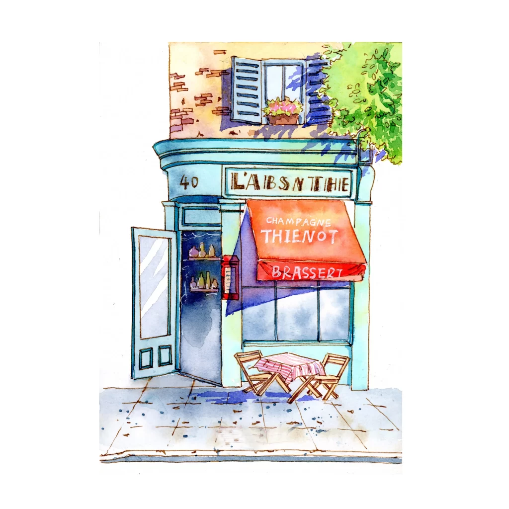 Cafe Watercolor European Architecture Window Mateusz Urbanowicz