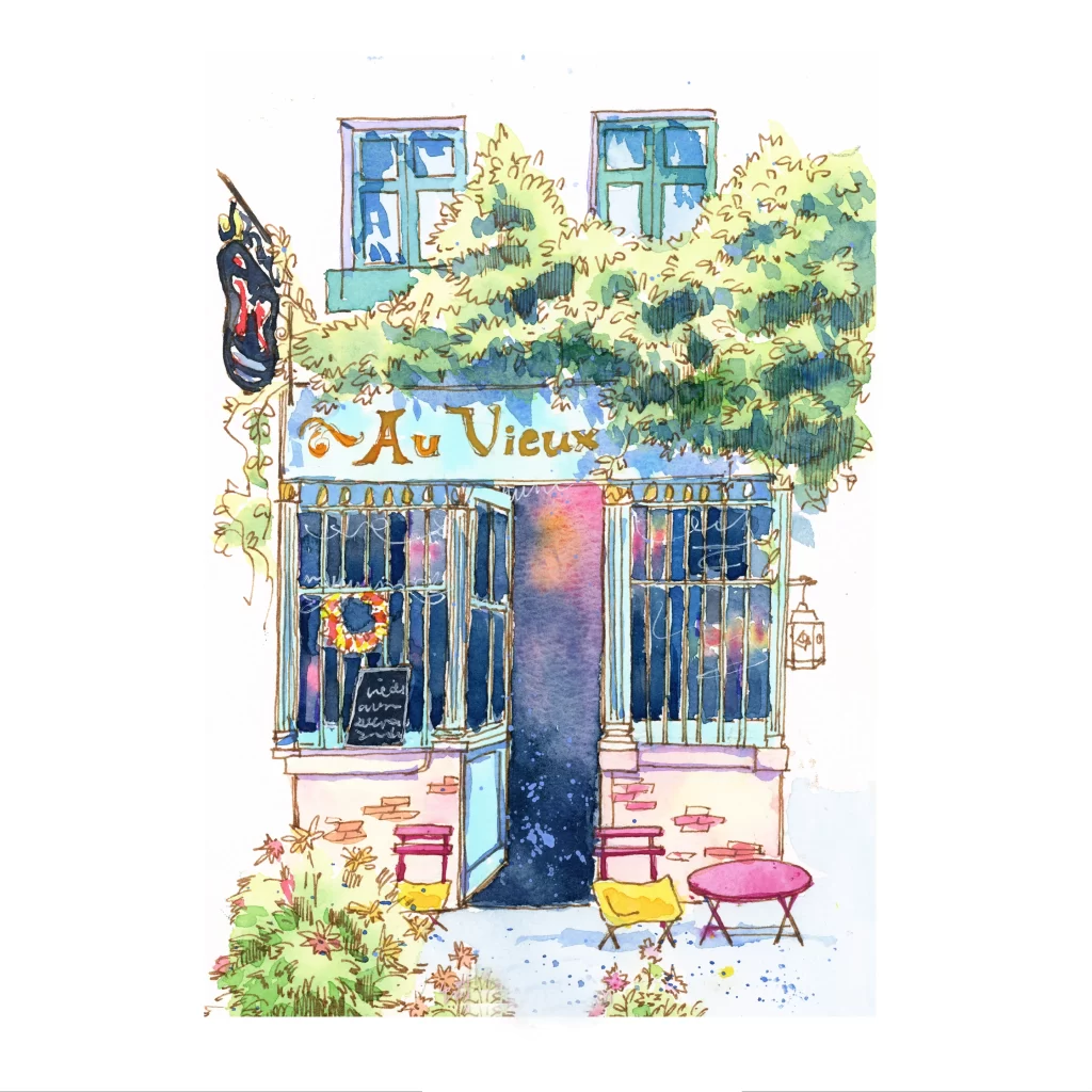 Cafe Watercolor Vieux Outdoor Seating Mateusz Urbanowicz