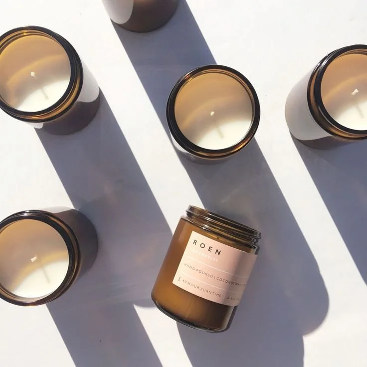 Candle Amber Glass White Wax Minimalist Design