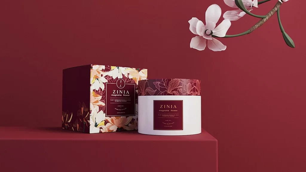 Candle Packaging Floral Red White Elegant Design