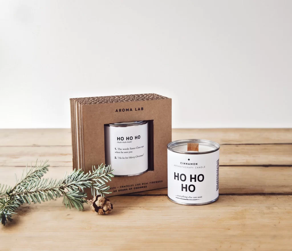 Candle Tin Christmas Cinnamon White Brown Minimalist Design