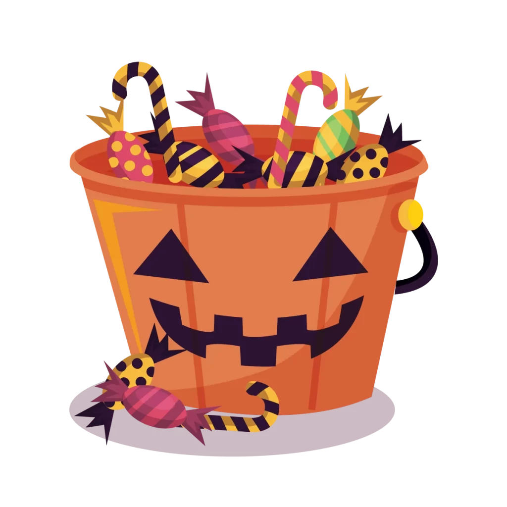 Candy Bucket Halloween Orange Black Yellow Candy Cane Wrapped