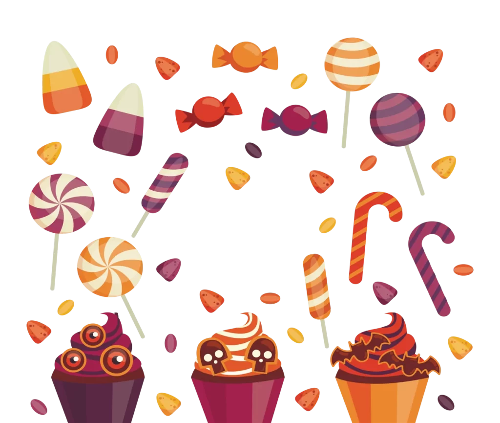 Candy Corn Lollipop Wrapped Candy Skull Cupcake Bat