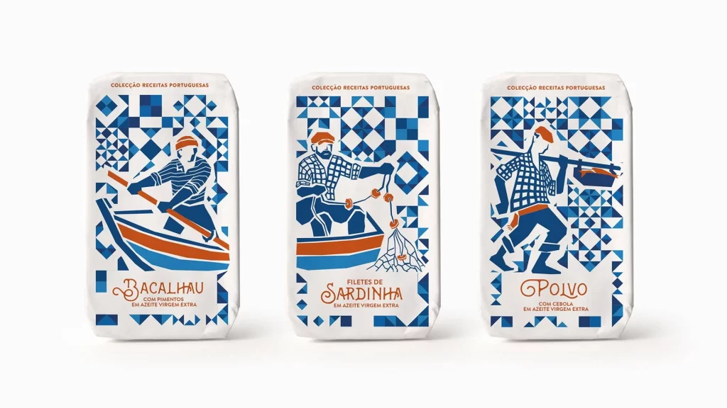 Canned Fish Portuguese Illustration Blue Pattern