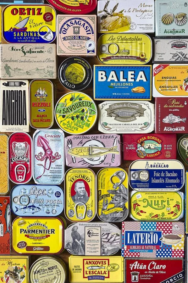 Canned Fish Variety Colorful Retro Illustration