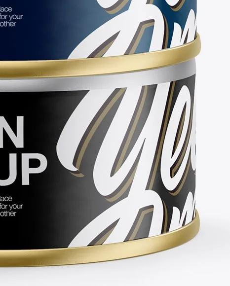 Canned Product Gold Trim Black Label White Script