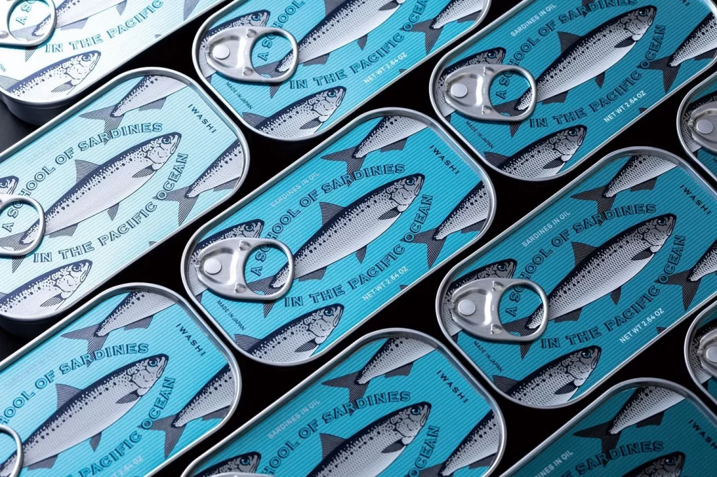 Canned Sardines Retro Illustration Blue Ocean