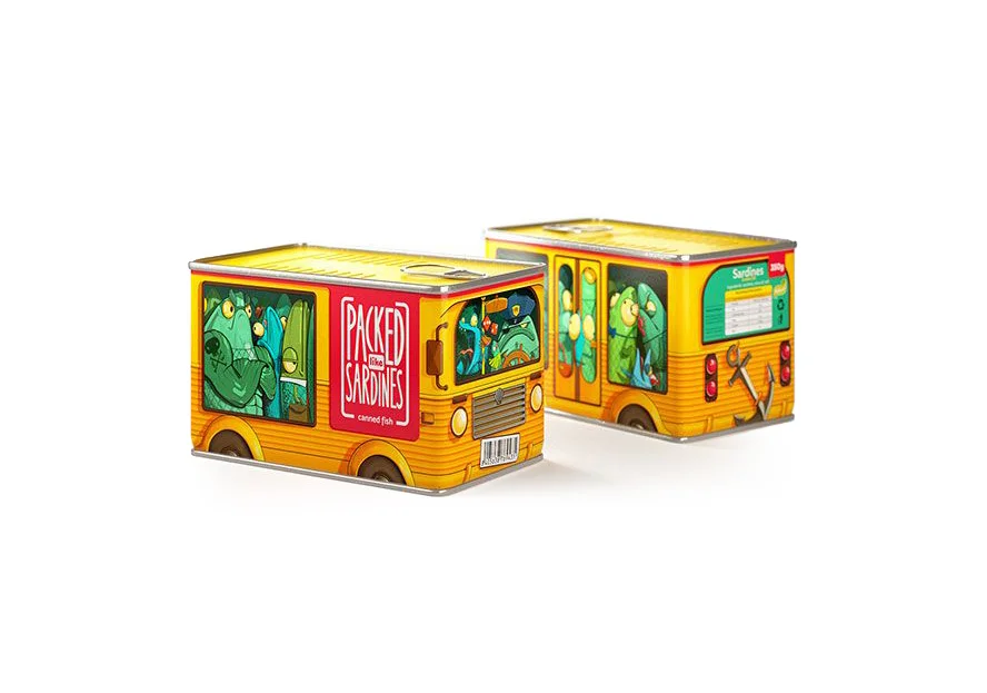 Canned Sardines Retro Illustration Yellow Green