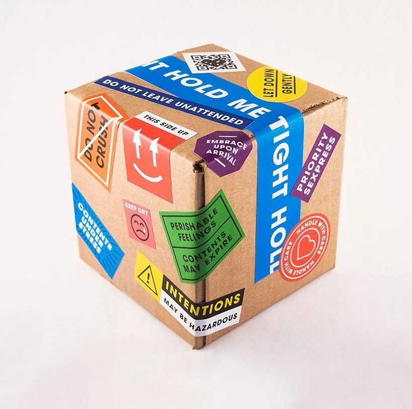 Cardboard Box Colorful Stickers Expressive Minimalist Design