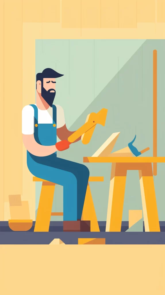 Carpenter Blue Yellow Woodwork Flat Illustration