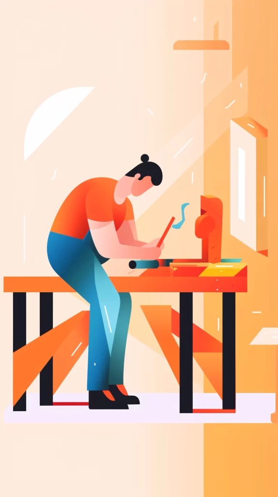 Carpenter Orange Blue Woodwork Flat Illustration Modern