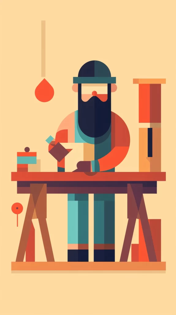 Carpenter Red Blue Woodwork Flat Illustration Modern