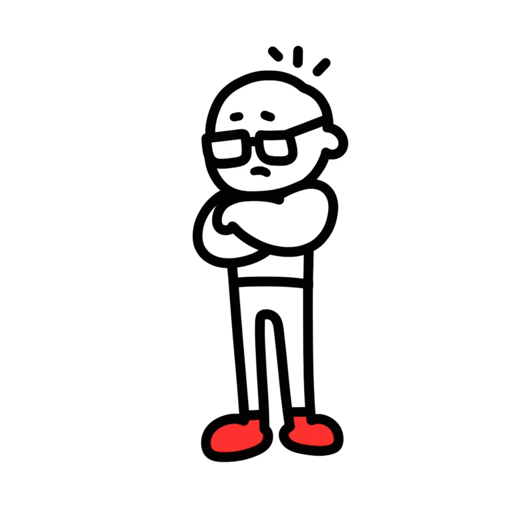 Cartoon Character Bald Glasses Arms Crossed Red Shoes