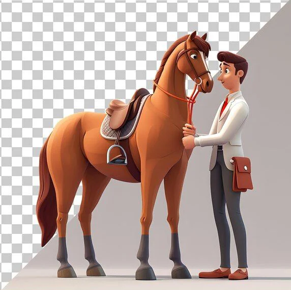 Cartoon Horse Man Saddle Red Brown White