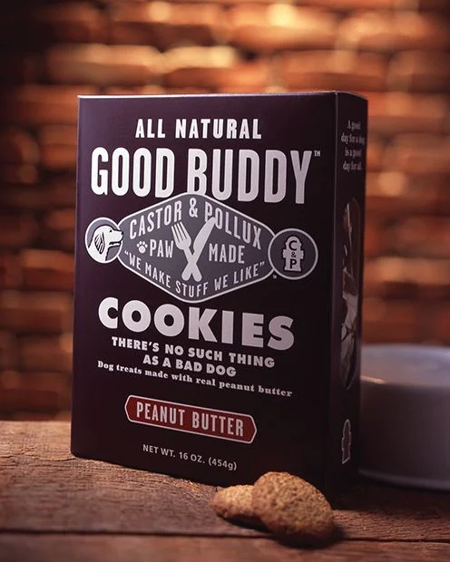 Castor Pollux Good Buddy Cookies Peanut Butter Brown Box Illustration