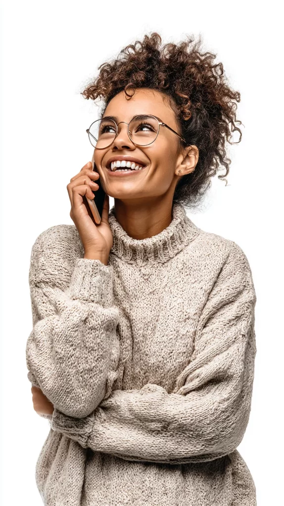 Casual Knitwear Beige Colorful Hair Smartphone