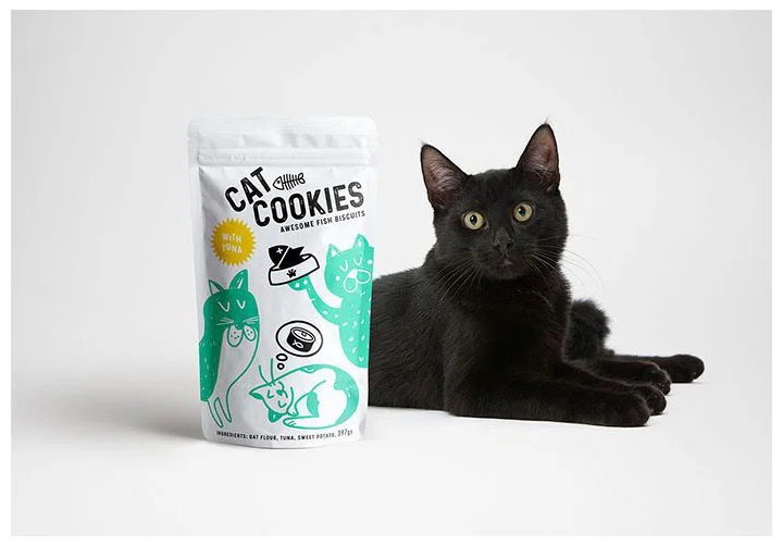 Cat Cookies Cat Food Fish Biscuits Illustration Green White