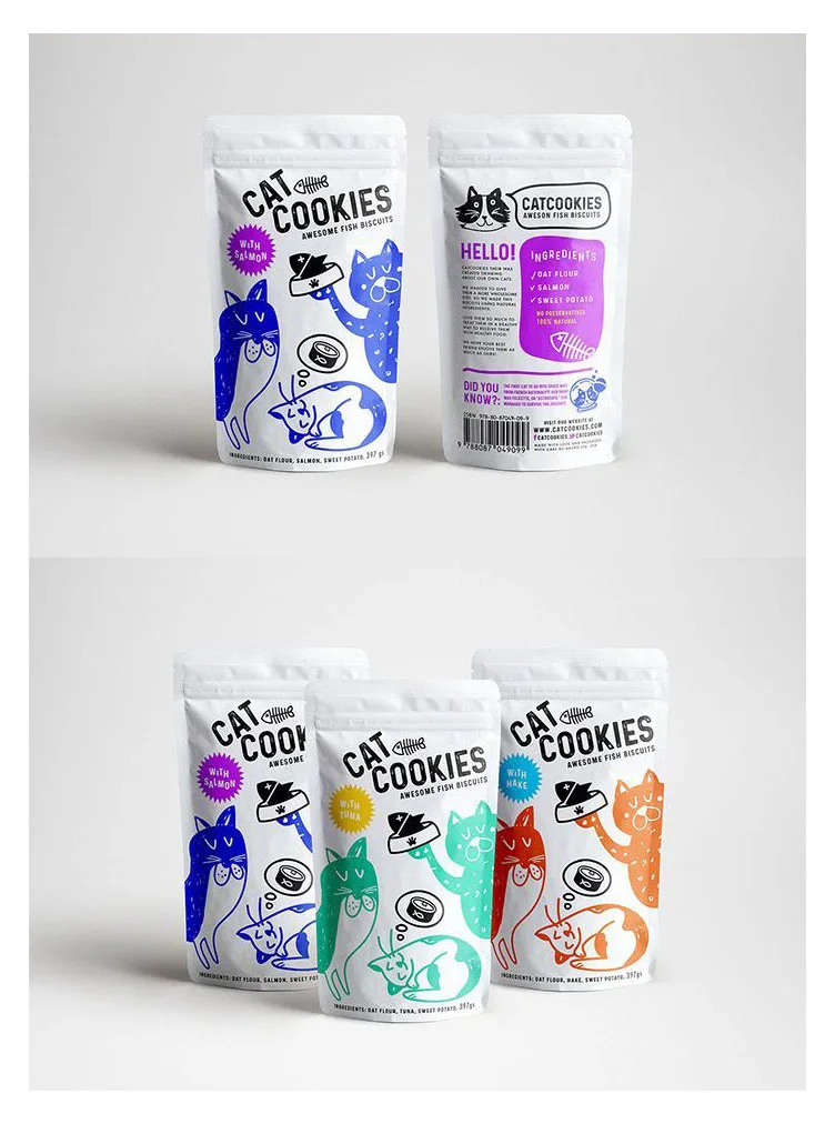 Cat Cookies Salmon Fish Biscuits Illustration Blue Purple White