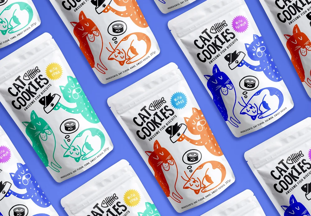 Cat Cookies Salmon Fish Biscuits Playful Illustration Colorful