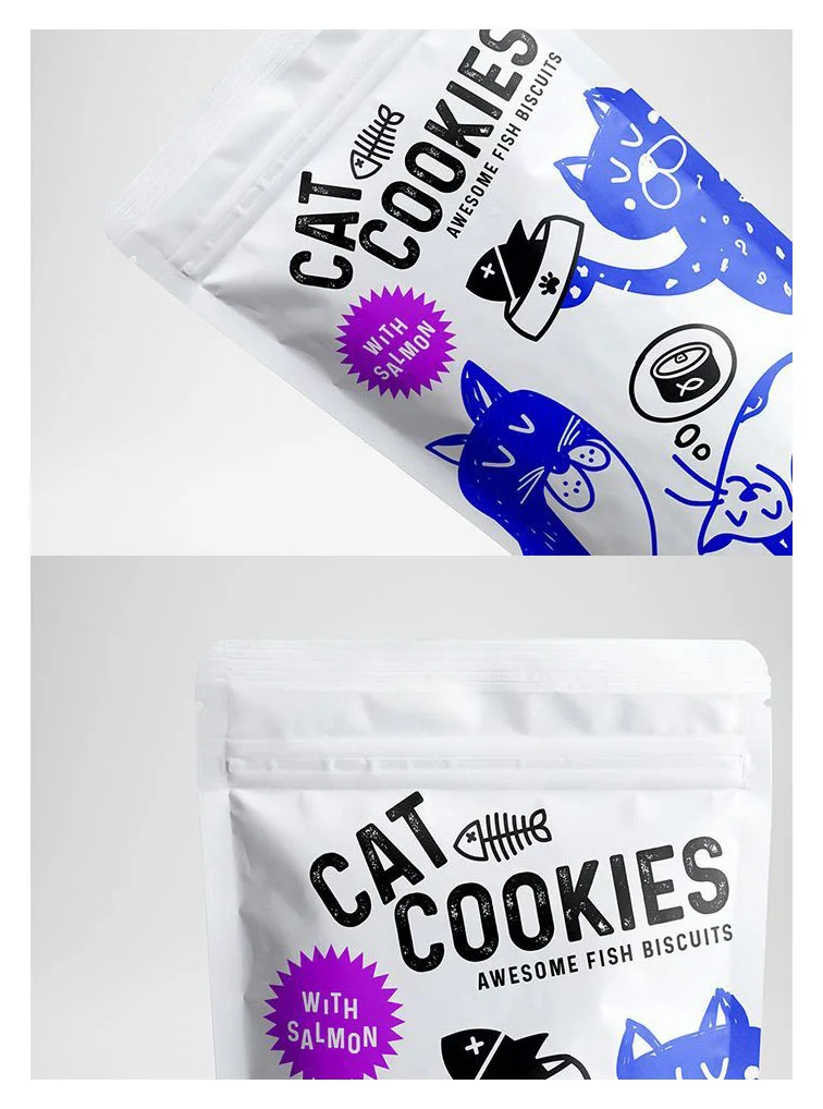 Cat Cookies Salmon Illustration Blue White Fish
