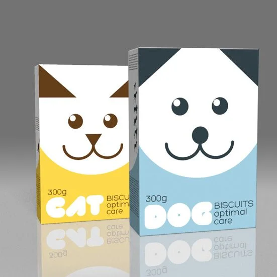 Cat Dog Biscuits Optimal Care Yellow Blue Illustration