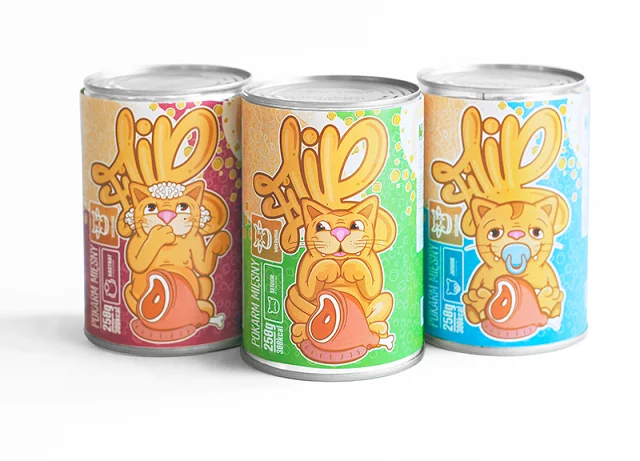 Cat Food Salmon Yellow Pink Blue