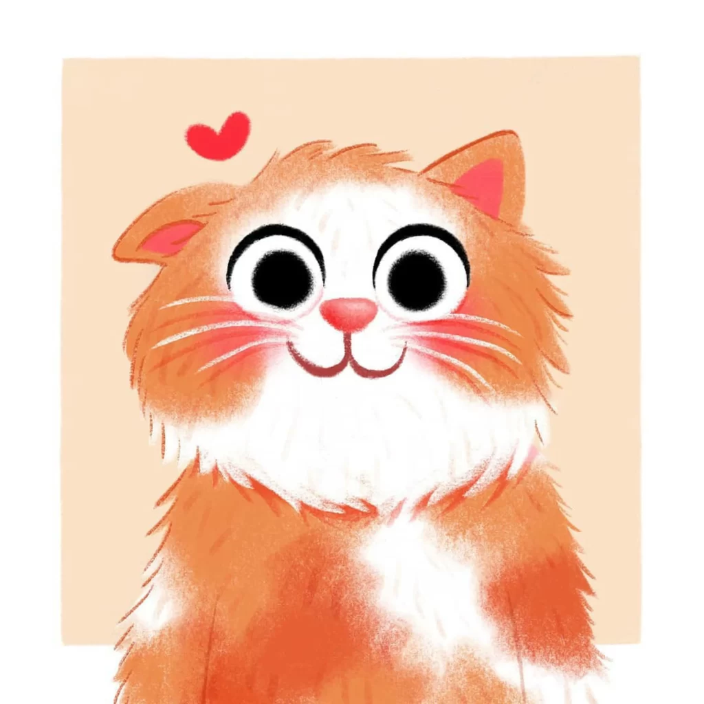 Cat Illustration Heart Fur Eyes Eleonore Pelluau