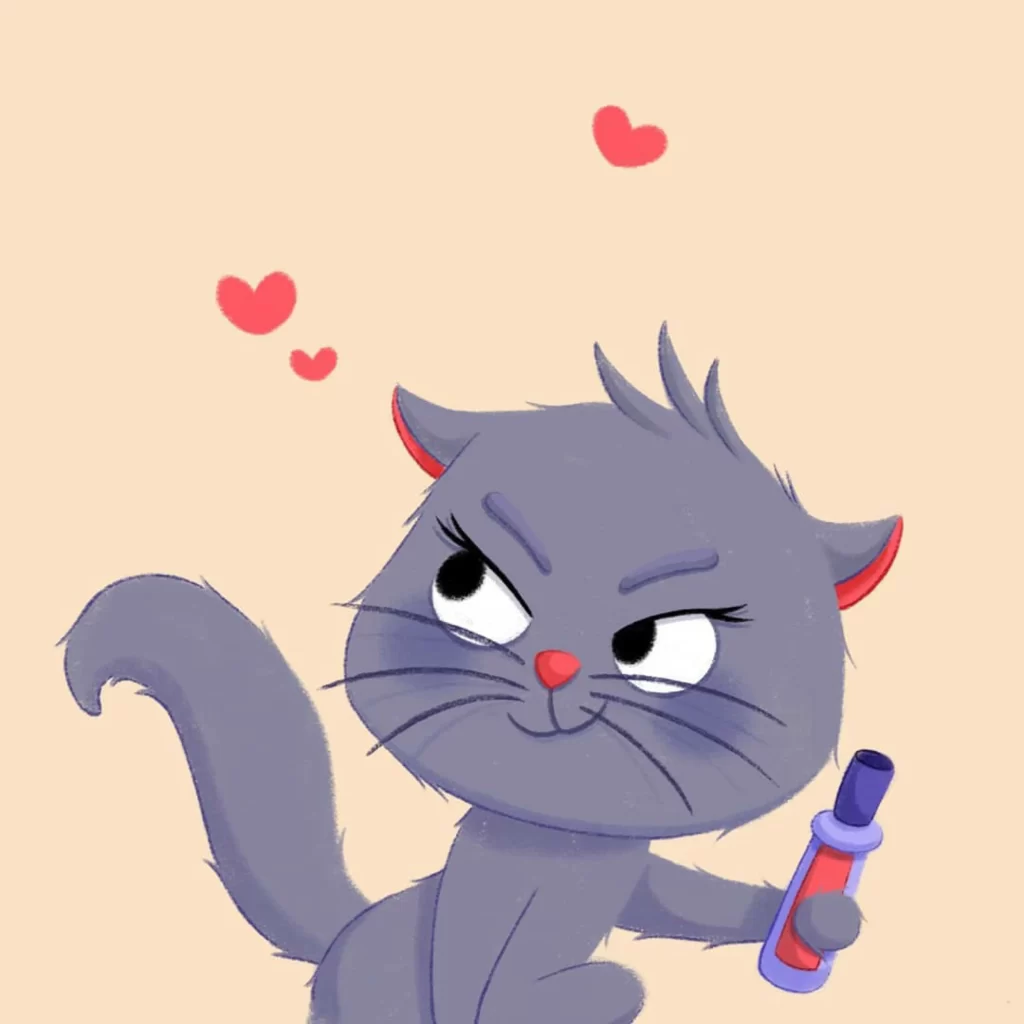 Cat Lipstick Love Hearts Playful Eleonore Pelluau